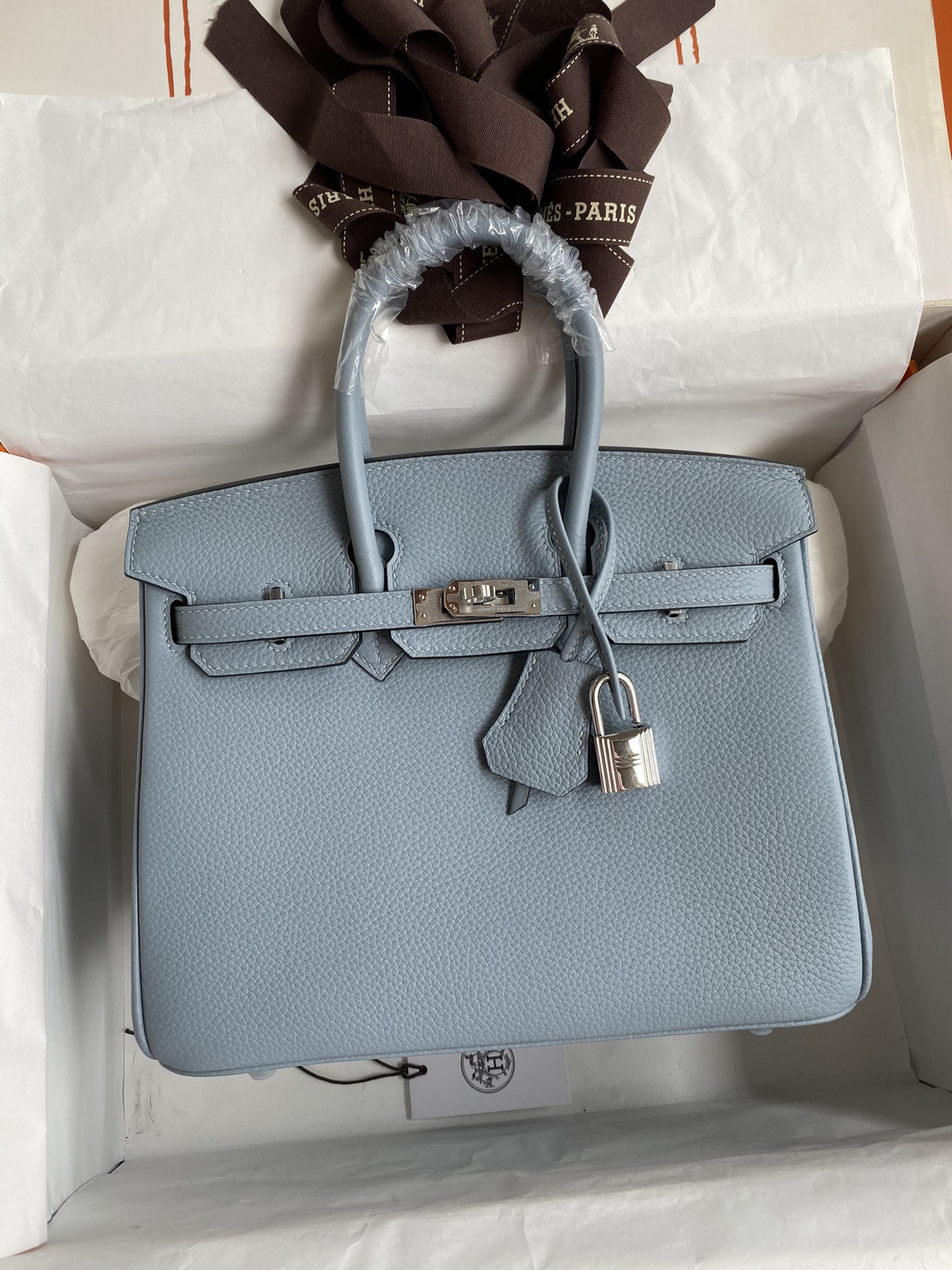 Hermes Birkin 25CM Togo Leather Handbag Blue Pale